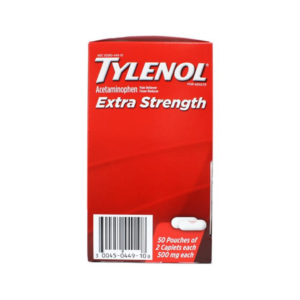 Tylenol Extra Strength Caplets 50 Pouches of 2 Caplets (500mg each) Image 2