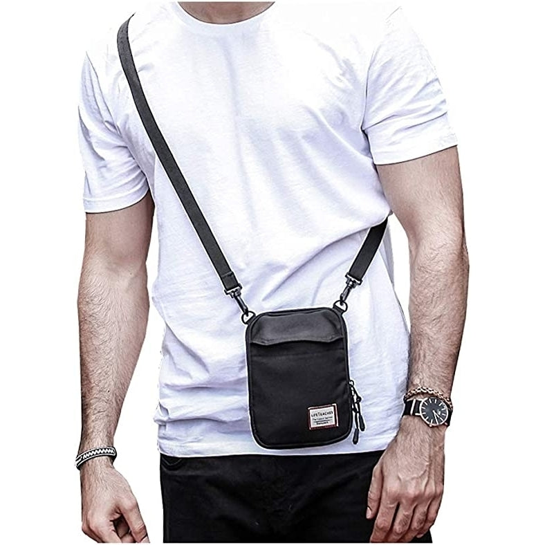 Mens Small Messenger Crossbody Shoulder Bag 4 Compartments Detachable Strap Image 1