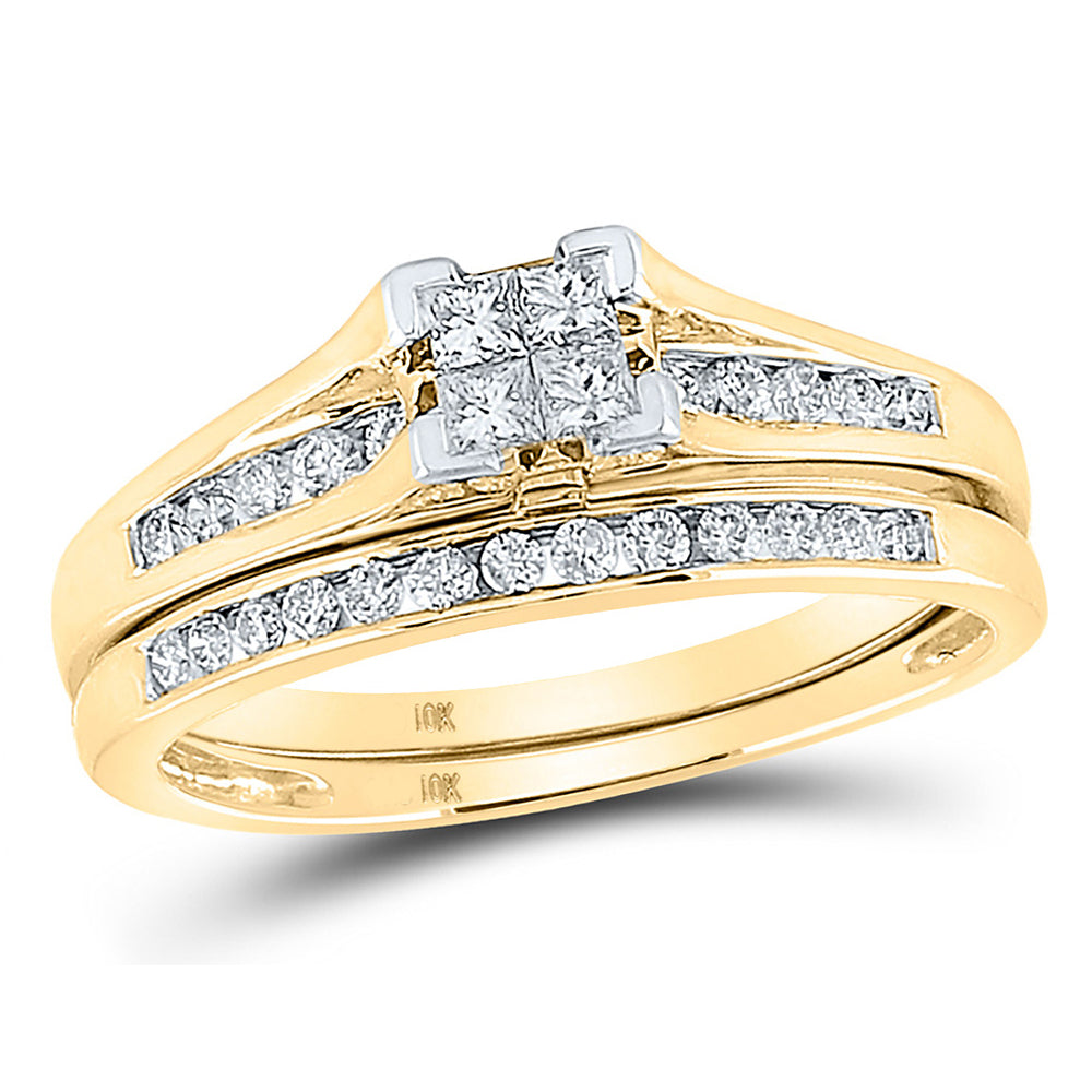 1/2 Carat (G-H I2) Princess Cut Diamond Engagement Ring Wedding Set in 10K Yellow Gold Image 1