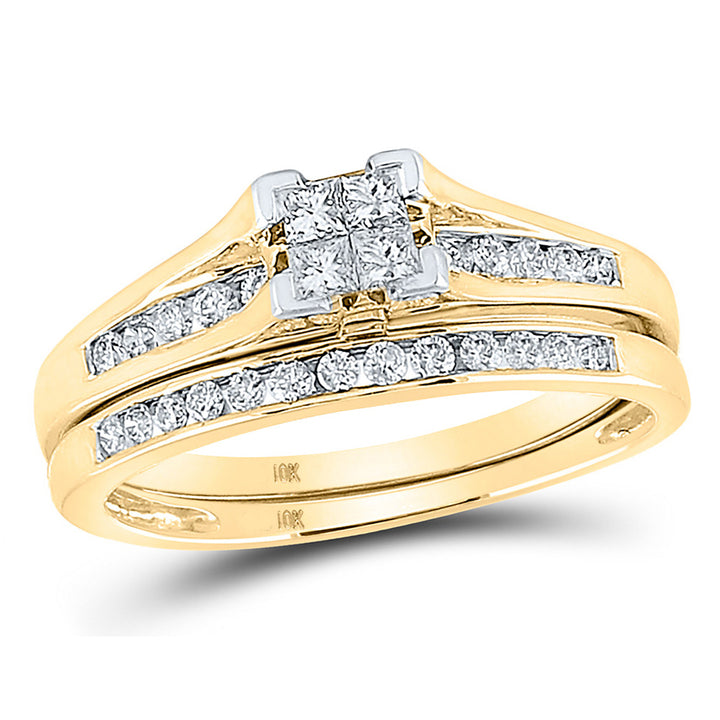 1/2 Carat (G-H I2) Princess Cut Diamond Engagement Ring Wedding Set in 10K Yellow Gold Image 1