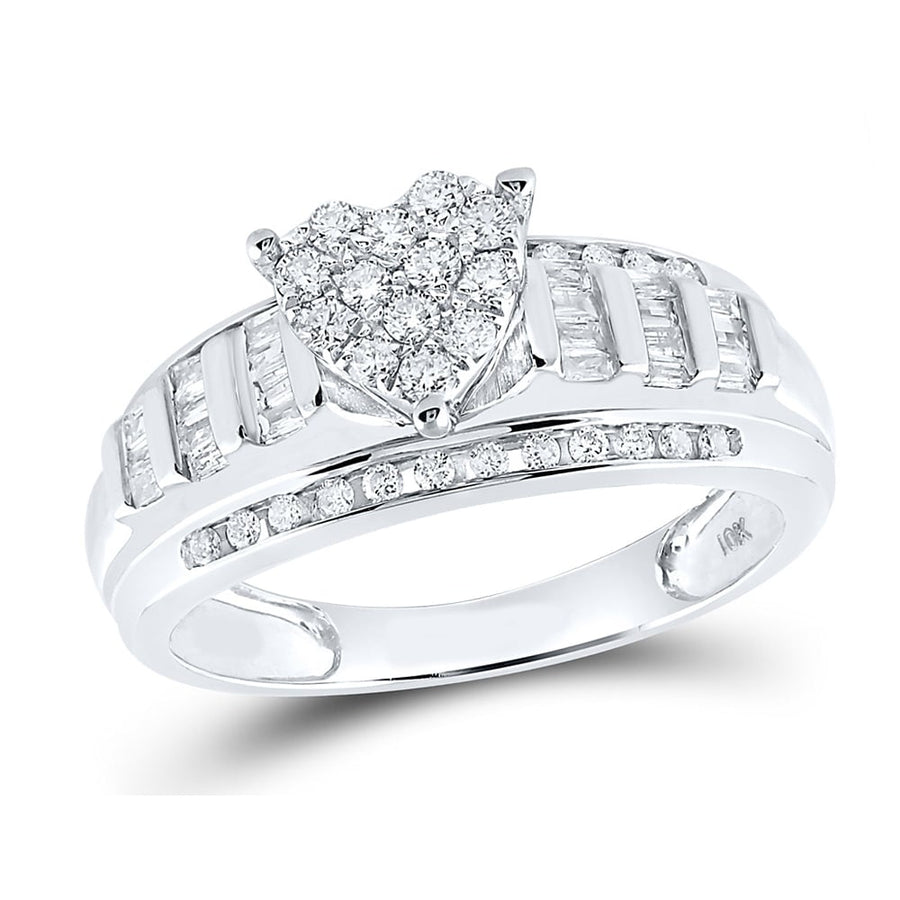 1/2 Carat (ctw G-HI1-I2) Diamond Engagement Heart Ring Bridal Wedding Set in 10K White Gold Image 1
