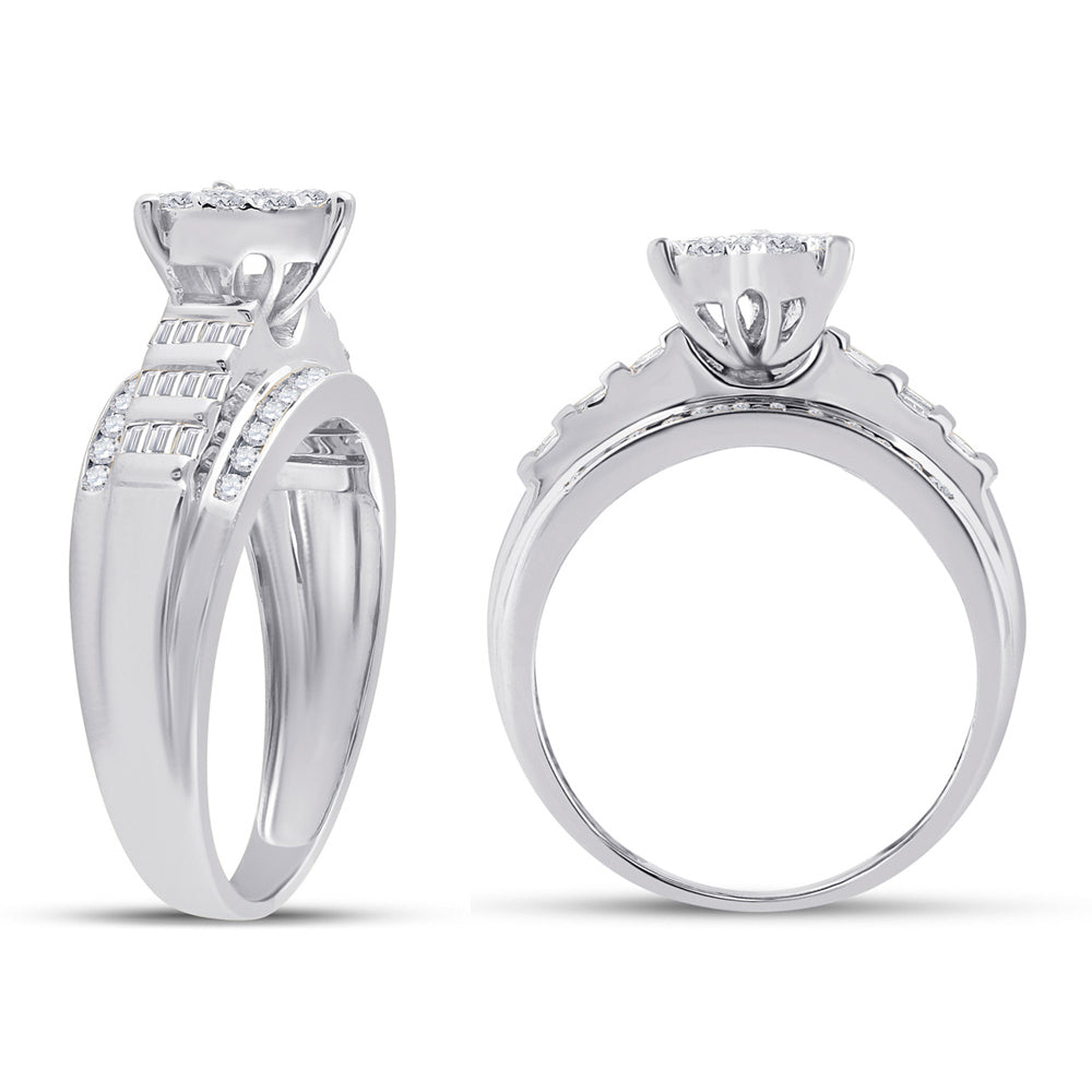 1/2 Carat (ctw G-HI1-I2) Diamond Engagement Heart Ring Bridal Wedding Set in 10K White Gold Image 3