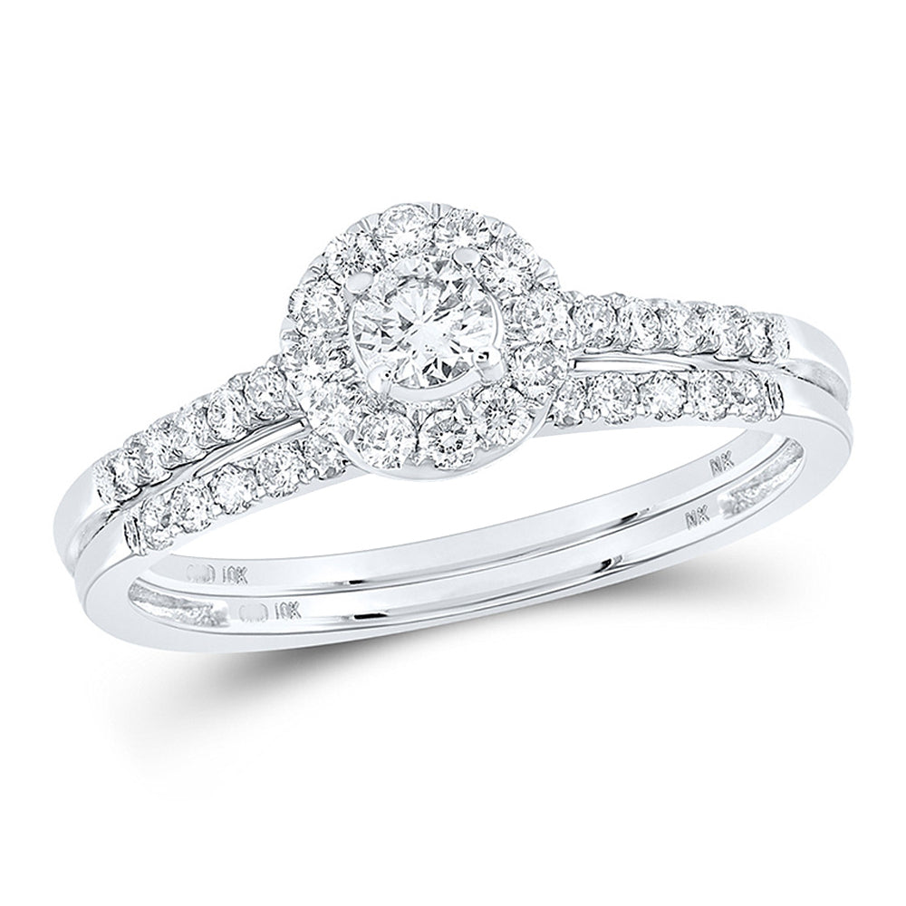 1/2 Carat (ctw J-K I2) Diamond Engagement Bridal Wedding Ring Set in 10K White Gold Image 1