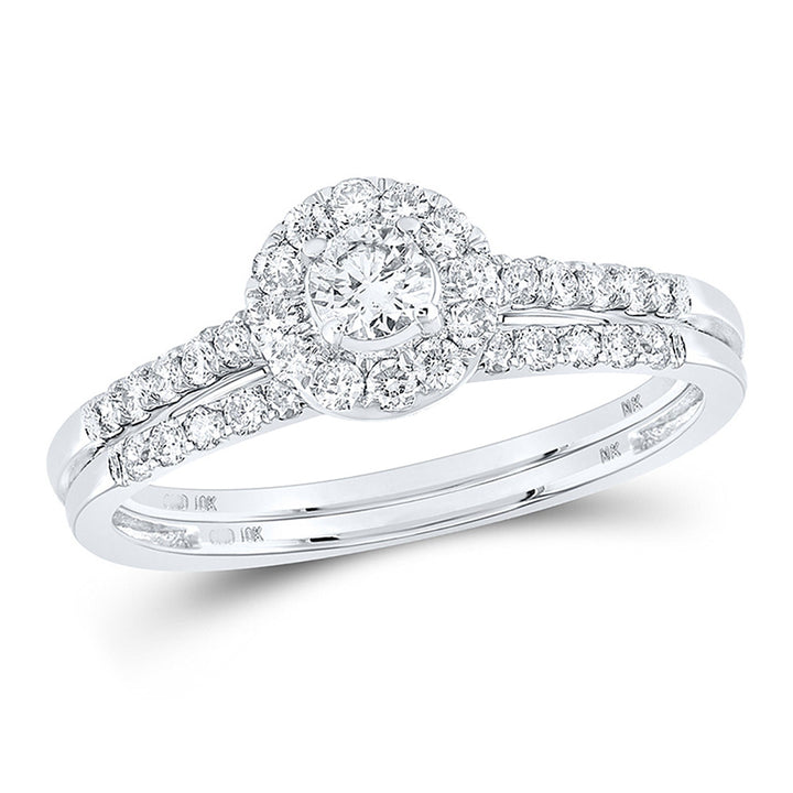 1/2 Carat (ctw J-K I2) Diamond Engagement Bridal Wedding Ring Set in 10K White Gold Image 1