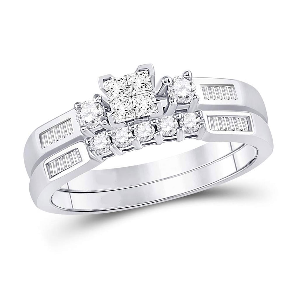 2/5 Carat (G-H I2) Princess-Cut Diamond Engagement Ring Wedding Set in 10K White Gold Image 1