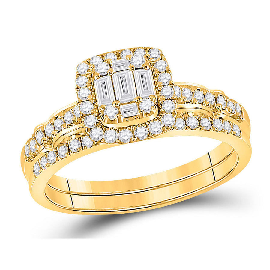 3/4 Carat (G-HI1) Baguette Diamond Engagement Ring Wedding Set in 14K Yellow Gold Image 1