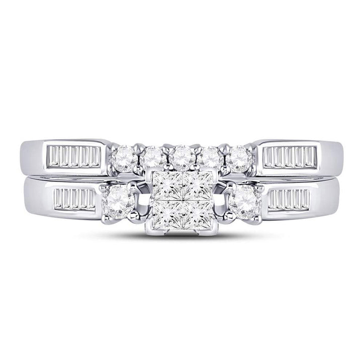 2/5 Carat (G-H I2) Princess-Cut Diamond Engagement Ring Wedding Set in 10K White Gold Image 3