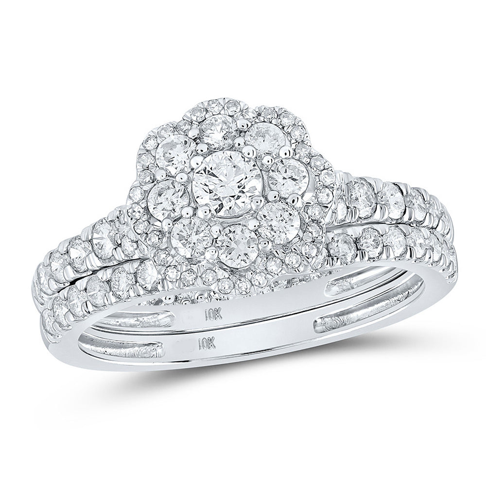 1.00 Carat (G-HI2) Diamond Engagement Ring Wedding Set in 10K White Gold Image 1