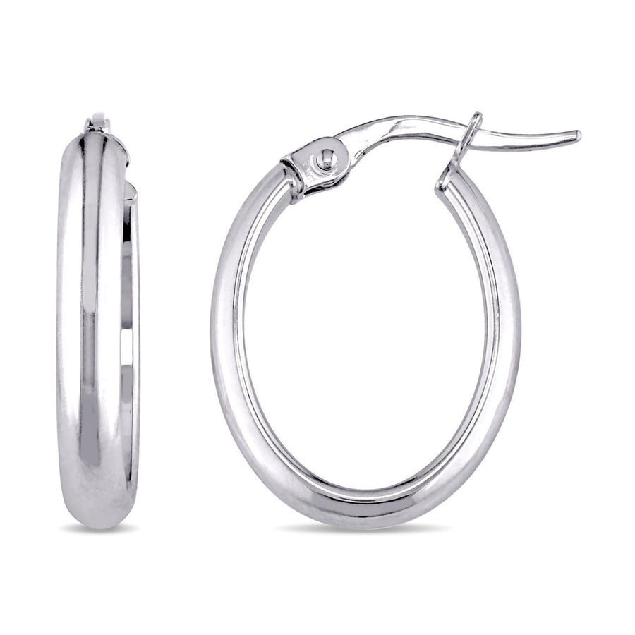 10K White Gold Polished Oval Hoop Earrings Image 1