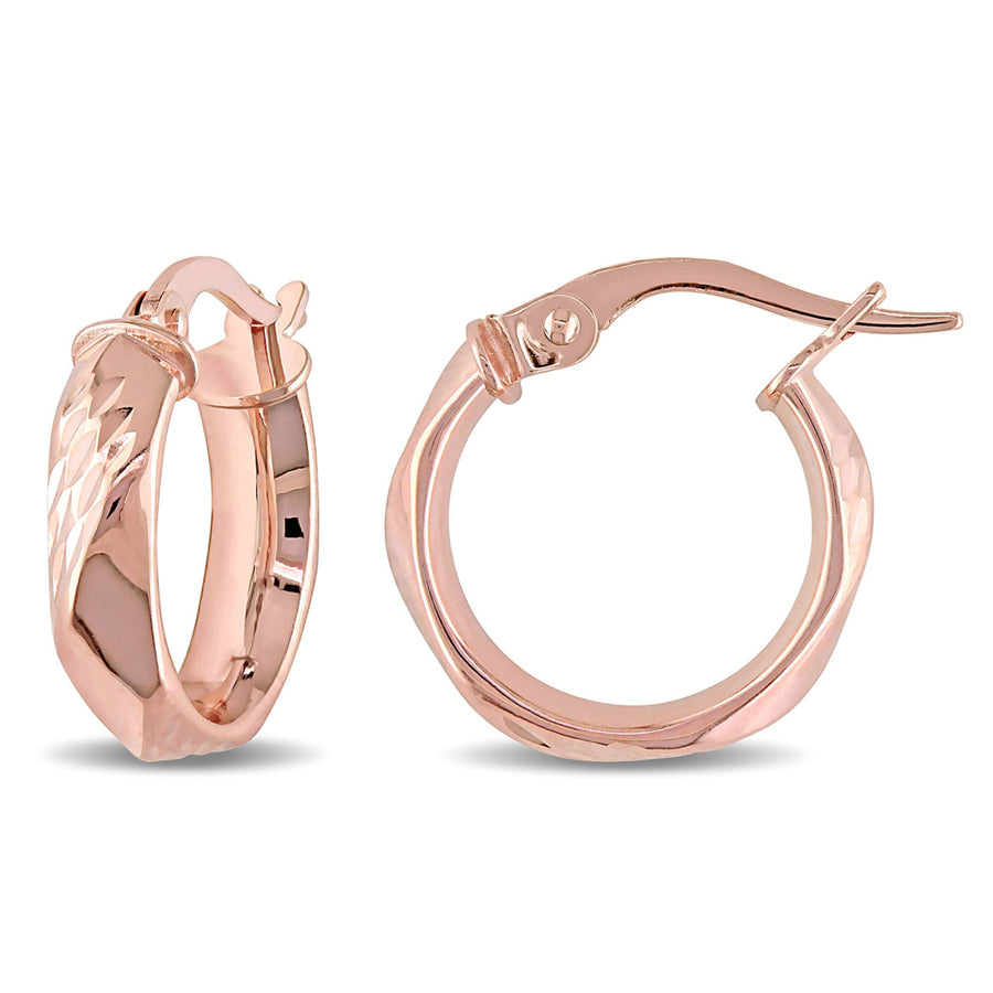 10K Rose Pink Gold Diamond-Cut Twist Hoop Earrings Image 1
