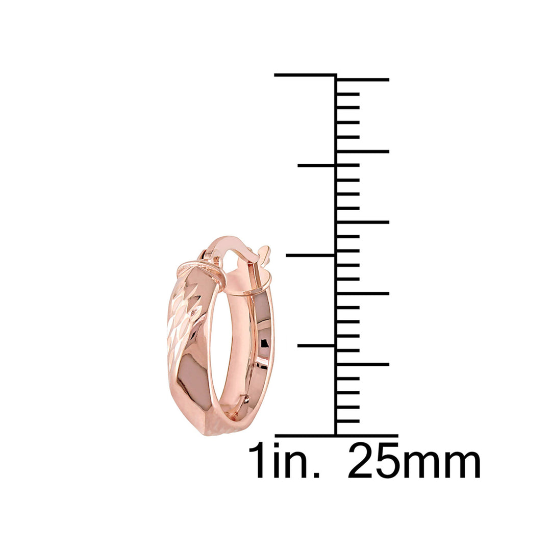 10K Rose Pink Gold Diamond-Cut Twist Hoop Earrings Image 3