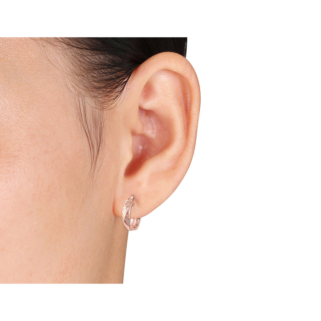 10K Rose Pink Gold Diamond-Cut Twist Hoop Earrings Image 4