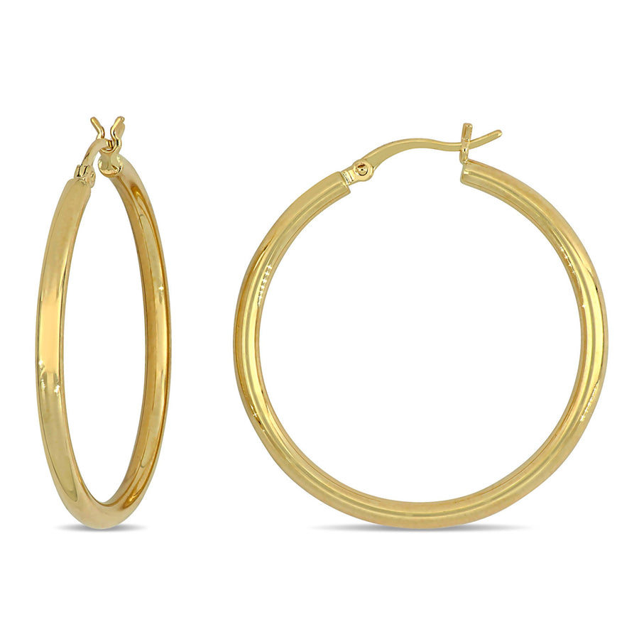 10K Yellow Gold Flat Hoop Earrings (35mm) Image 1