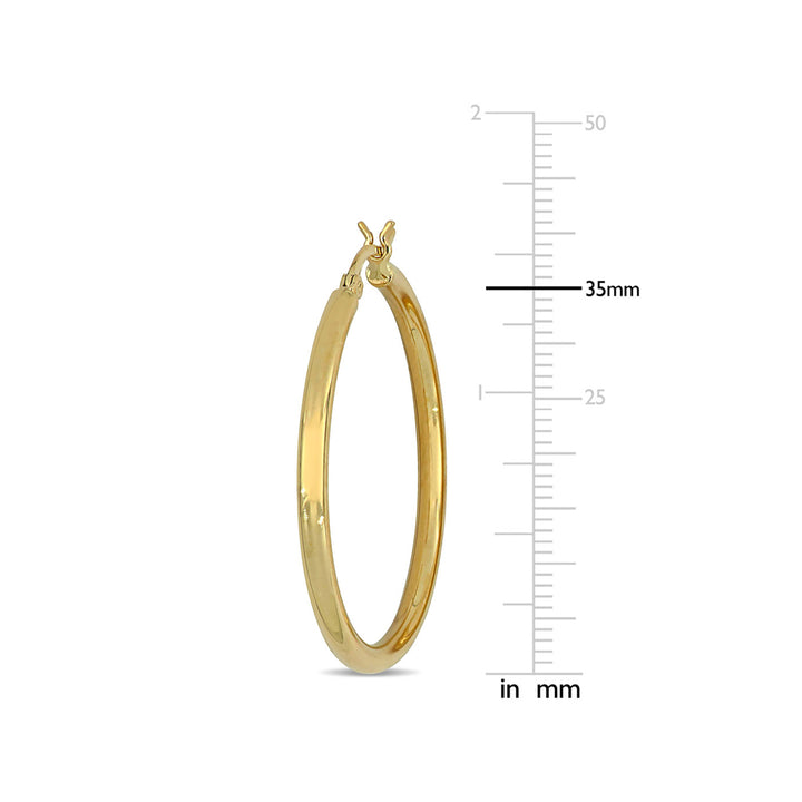 10K Yellow Gold Flat Hoop Earrings (35mm) Image 3