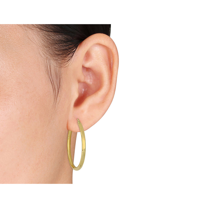 10K Yellow Gold Flat Hoop Earrings (35mm) Image 4