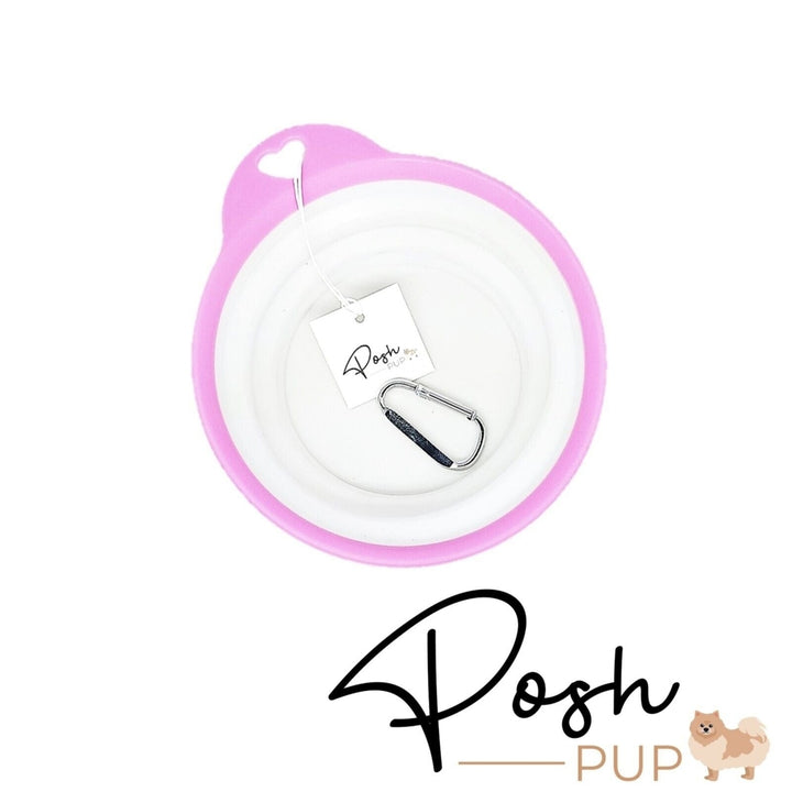 4.5" White with Pink Rim Silicone Portable Foldable Collapsible Pet Bowl Image 4