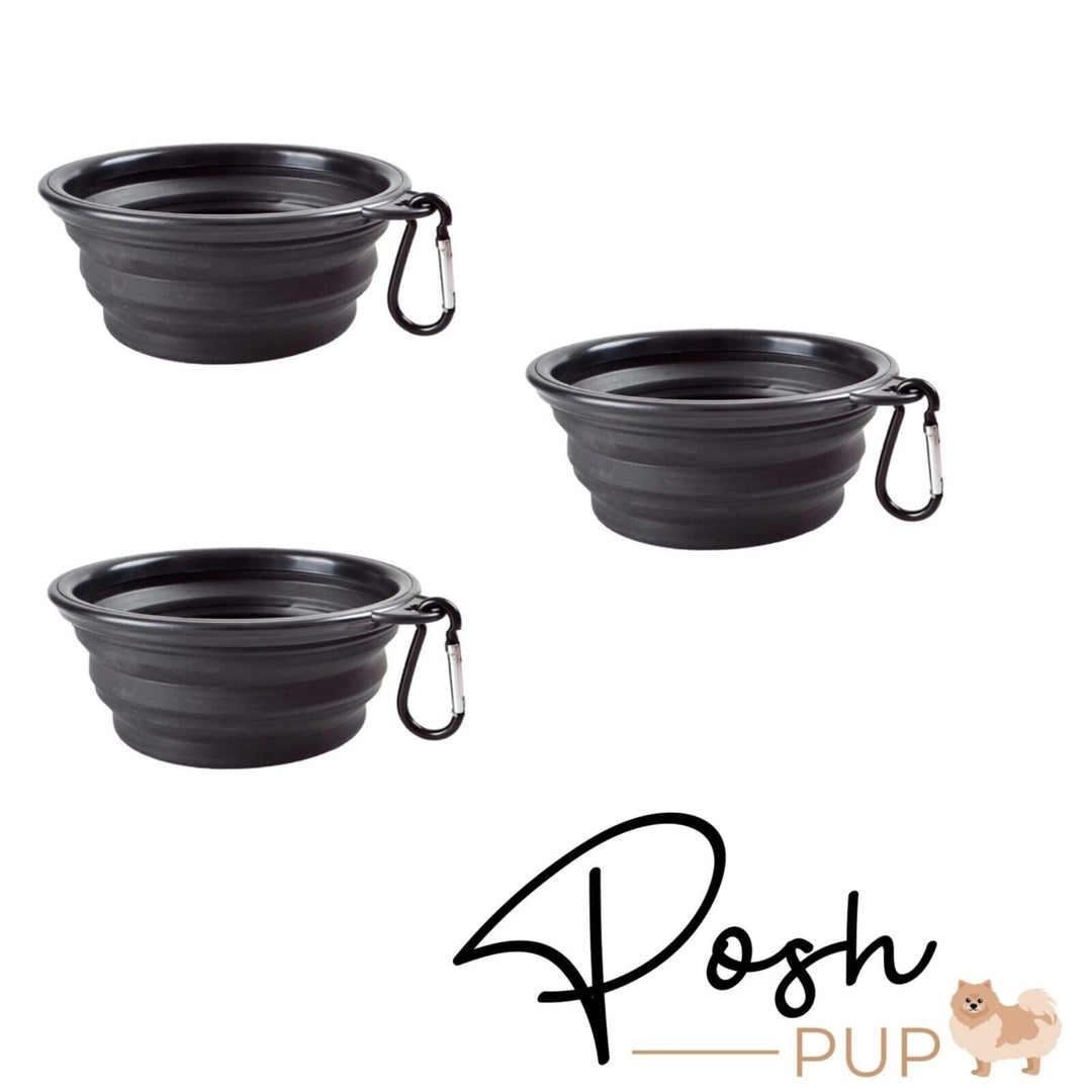 5" Black Silicone Portable Foldable Collapsible Pet Bowl by Posh Pup Image 4