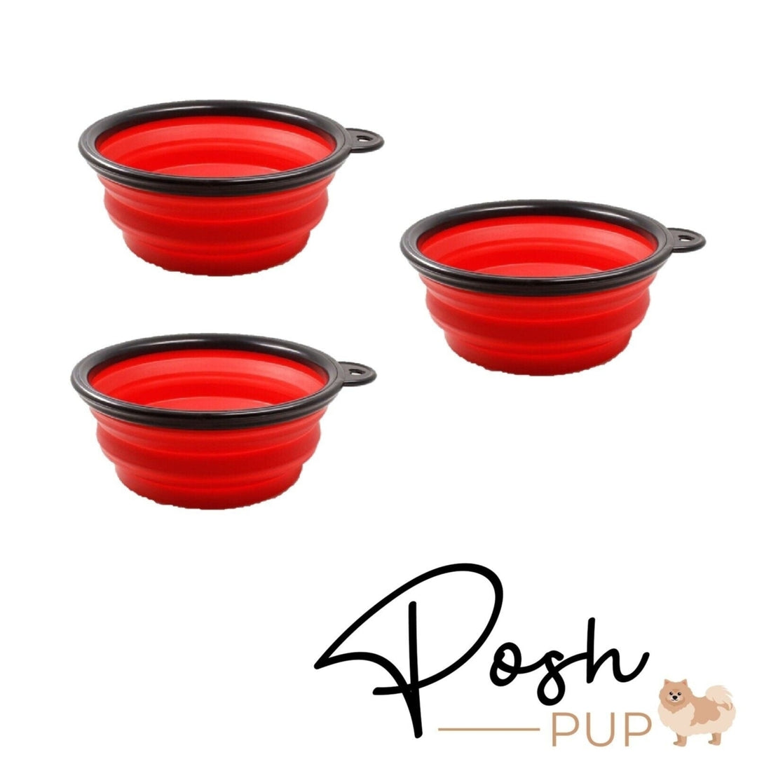 5" Red Silicone Portable Foldable Collapsible Pet Bowl by Posh Pup Image 1