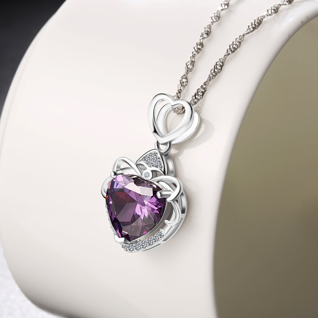 14k White Gold Plated Love Heart Cubic Zirconia Princess Pendant Necklace Image 3