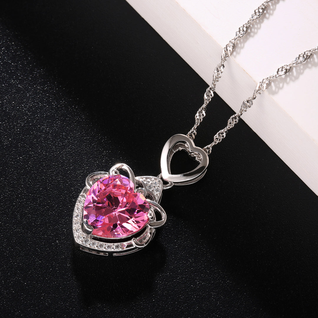 14k White Gold Plated Love Heart Cubic Zirconia Princess Pendant Necklace Image 4