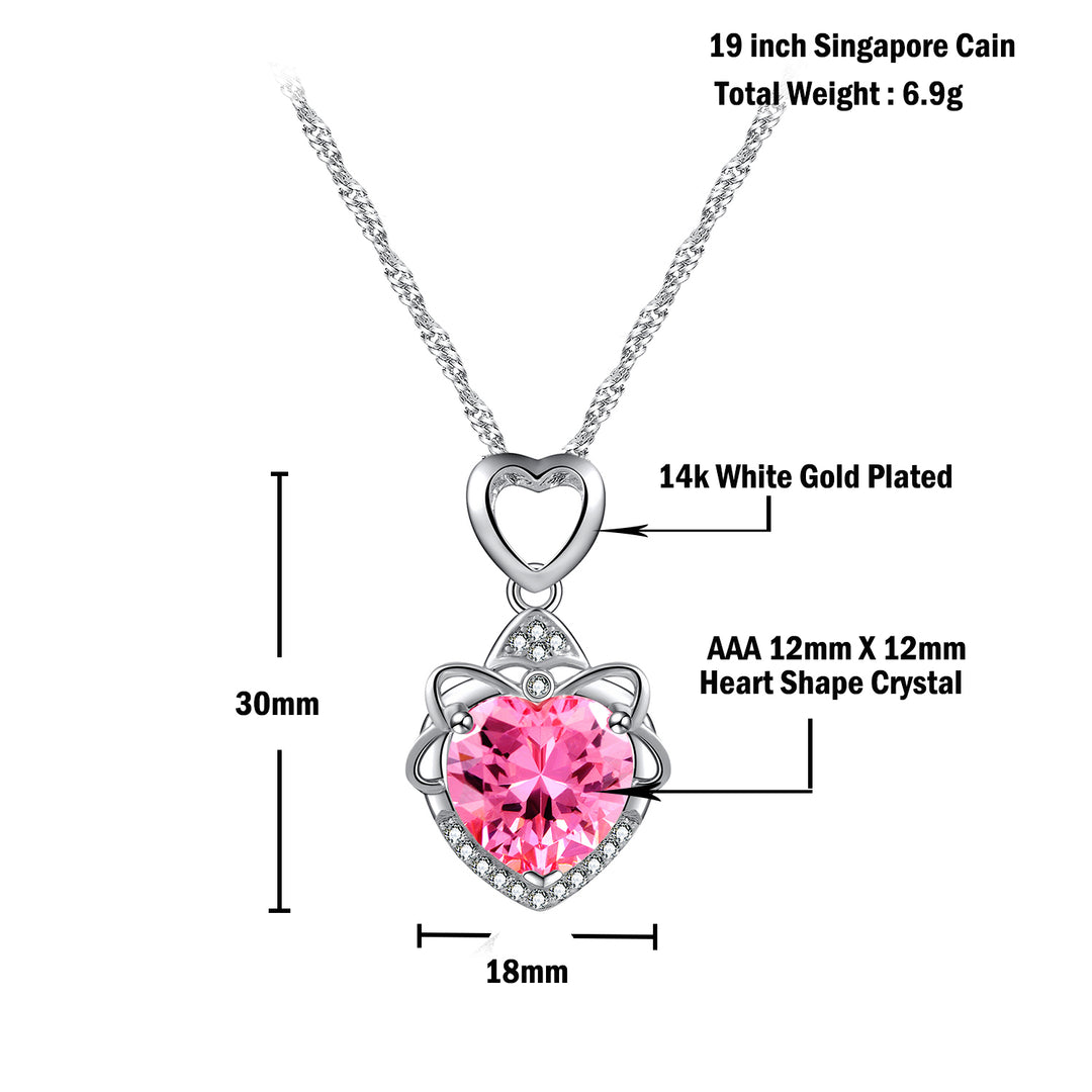 14k White Gold Plated Love Heart Cubic Zirconia Princess Pendant Necklace Image 6