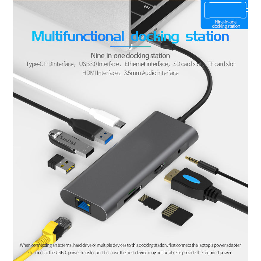 navor 9-in-1 USB C HubUSB Type-C Dongle with 4K HDMI3 x USB 3.0 PortsPower DeliverySD Card SlotRJ45 LAN Port3.5mm Audio Image 6