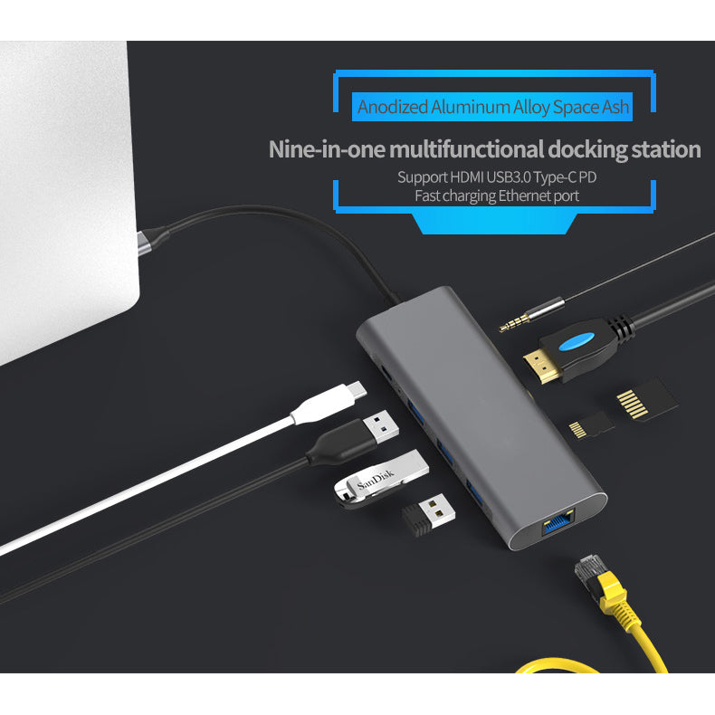 navor 9-in-1 USB C HubUSB Type-C Dongle with 4K HDMI3 x USB 3.0 PortsPower DeliverySD Card SlotRJ45 LAN Port3.5mm Audio Image 8