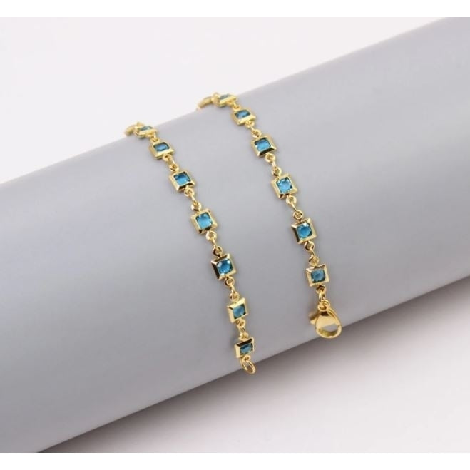 18K Gold Plated Light Blue Crystal Square Ankle Bracelet Image 3