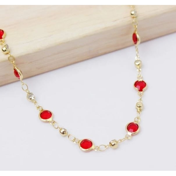 18K Gold Plated High Polish Finish Red Crystal Anklet Image 3