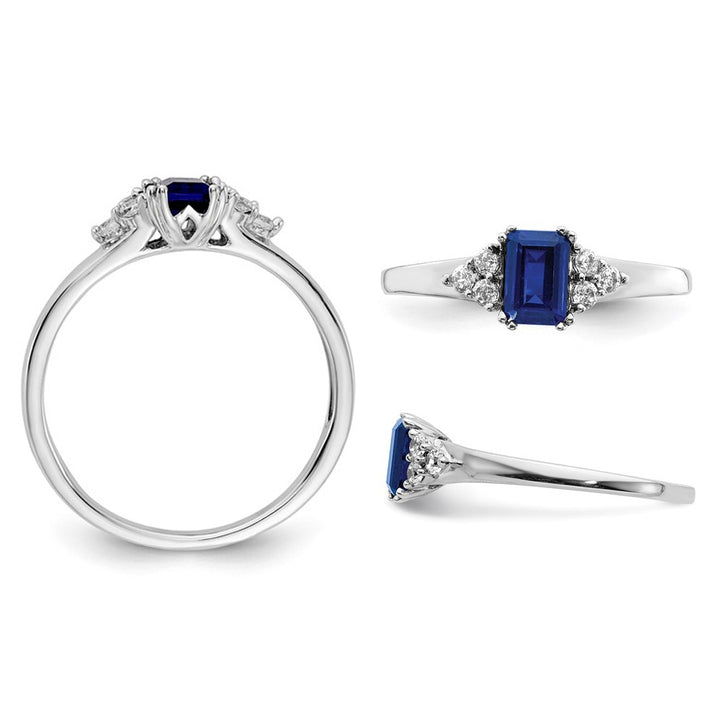 2/3 Carat (ctw) Natural Blue Sapphire Ring in 14K White Gold with Diamonds 1/7 Carat (ctw) Image 3