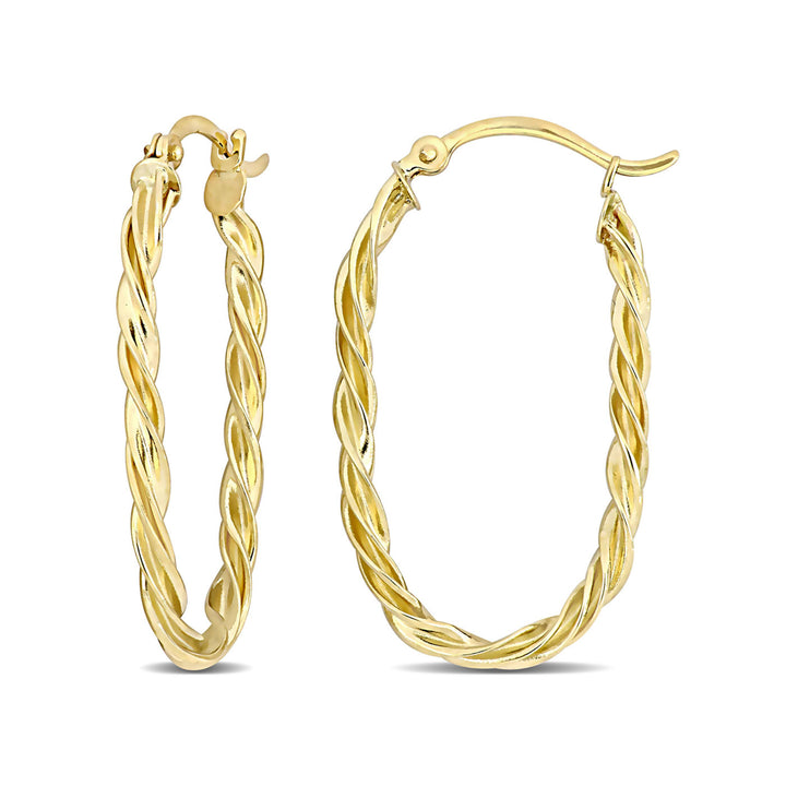 10K Yellow Gold Twist Hoop Earrings Image 1