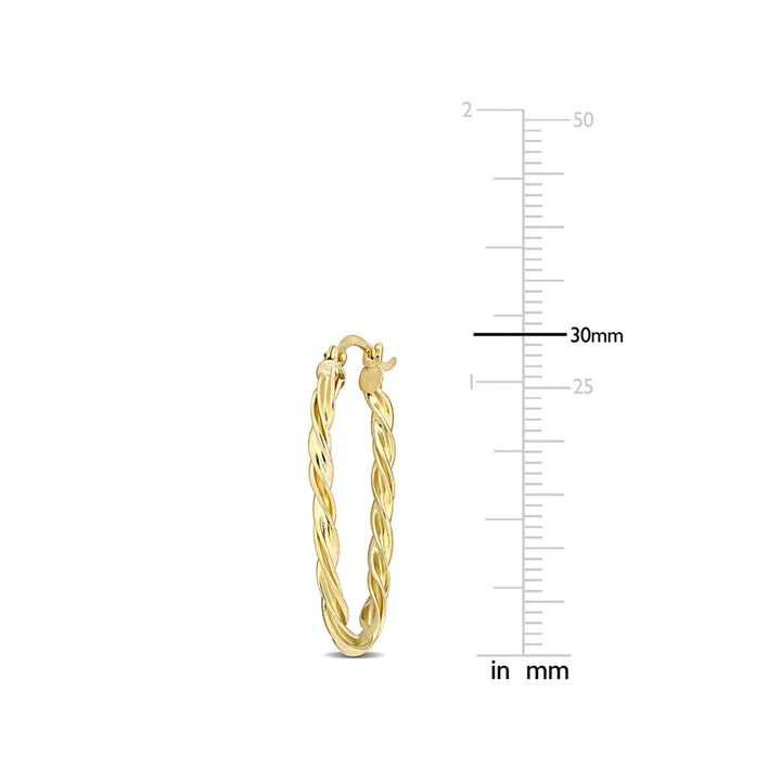 10K Yellow Gold Twist Hoop Earrings Image 3