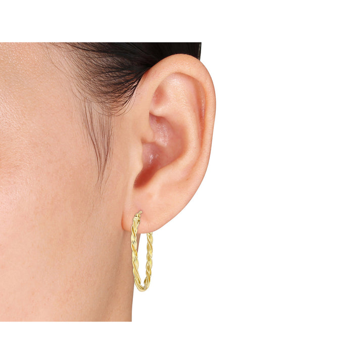 10K Yellow Gold Twist Hoop Earrings Image 4