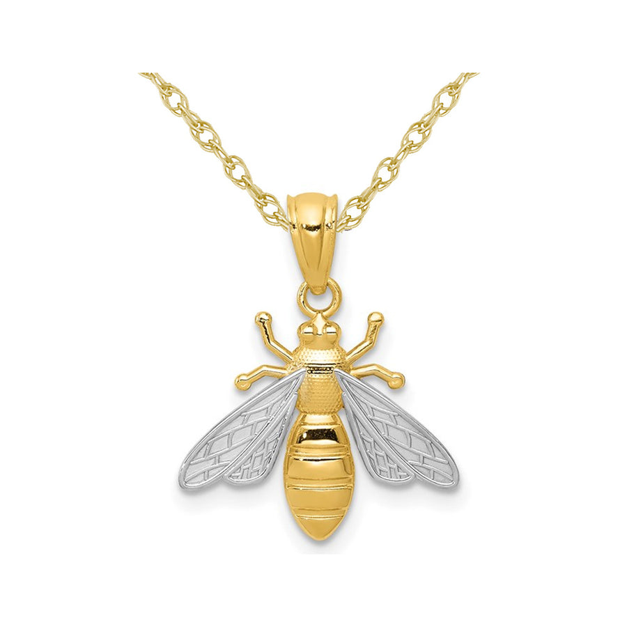 14K Yellow Gold Bee Charm Pendant Necklace and Chain Image 1