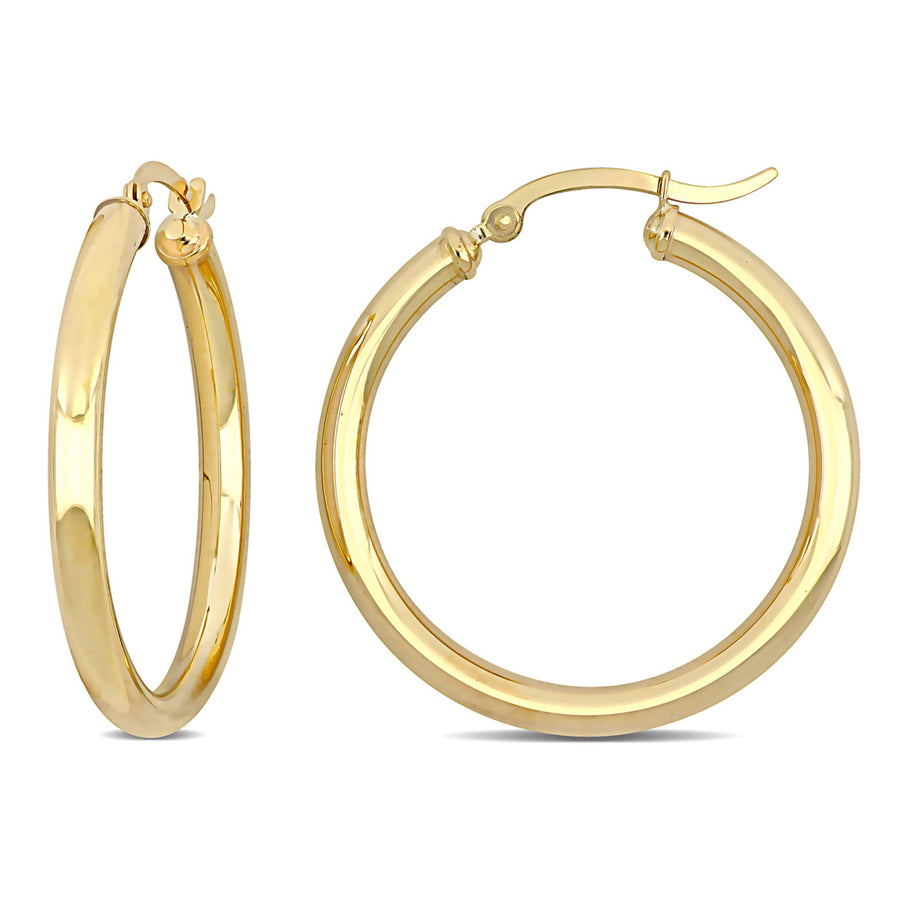 10K Yellow Gold Flat Hoop Earrings (32mm) Image 1