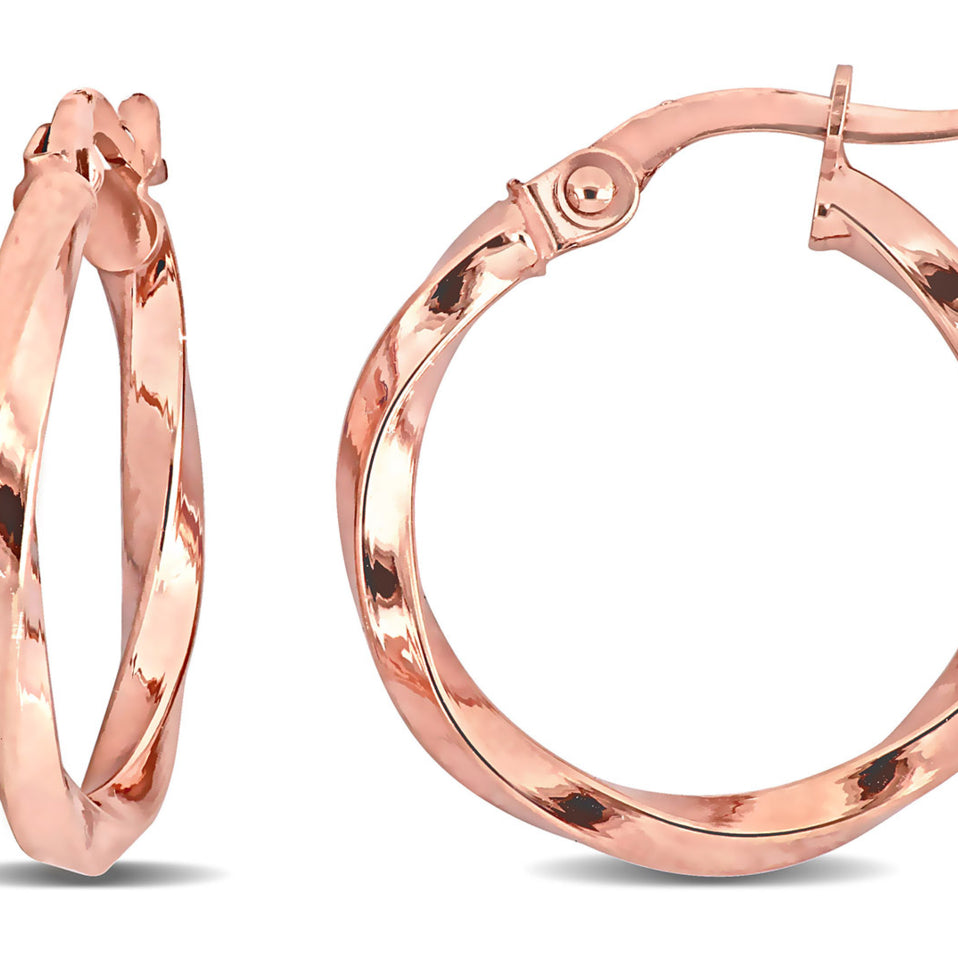 10K Rose Pink Gold Twisted Hoop Earrings Image 1