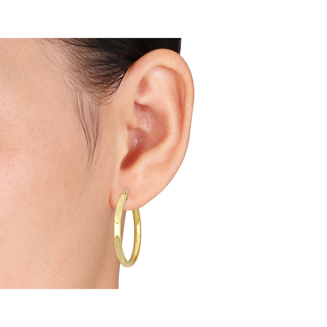 10K Yellow Gold Flat Hoop Earrings (32mm) Image 3