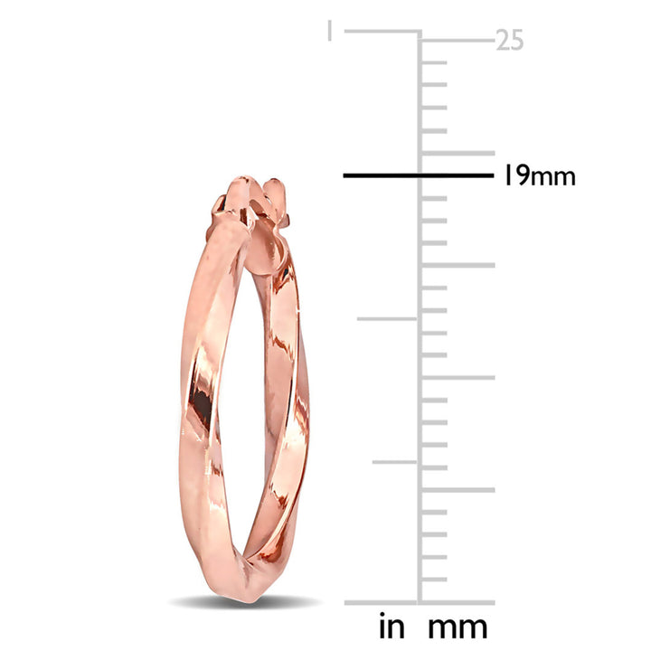 10K Rose Pink Gold Twisted Hoop Earrings Image 3