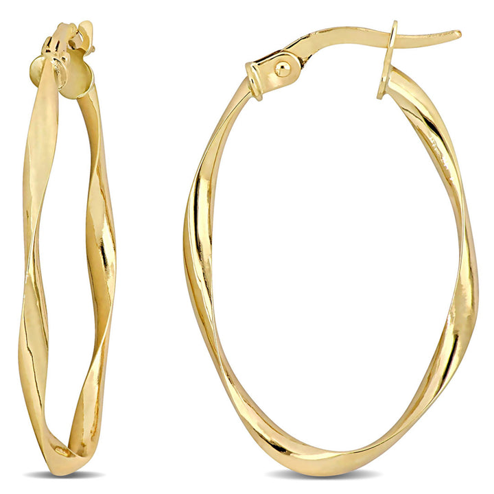 10K Yellow Gold Twisted Hoop Earrings Image 1