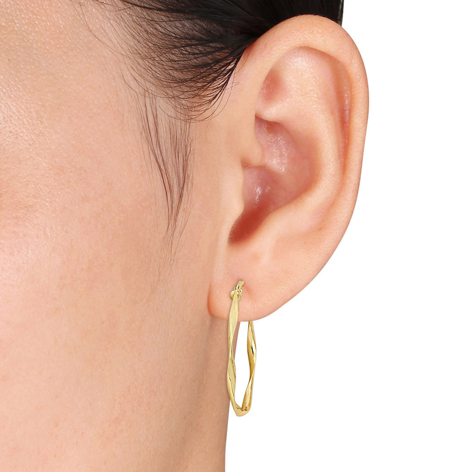 10K Yellow Gold Twisted Hoop Earrings Image 4