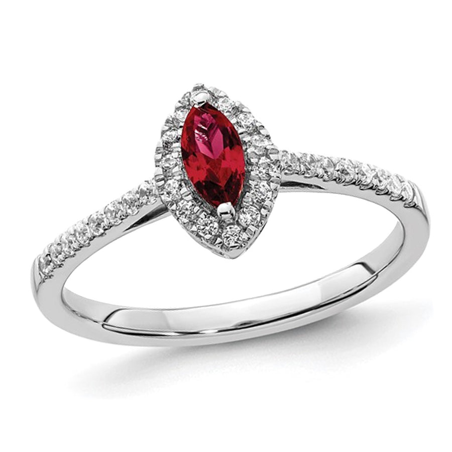 1/3 Carat (ctw) Lab-Created Ruby Ring in 14K White Gold with Lab-Grown Diamonds Image 1