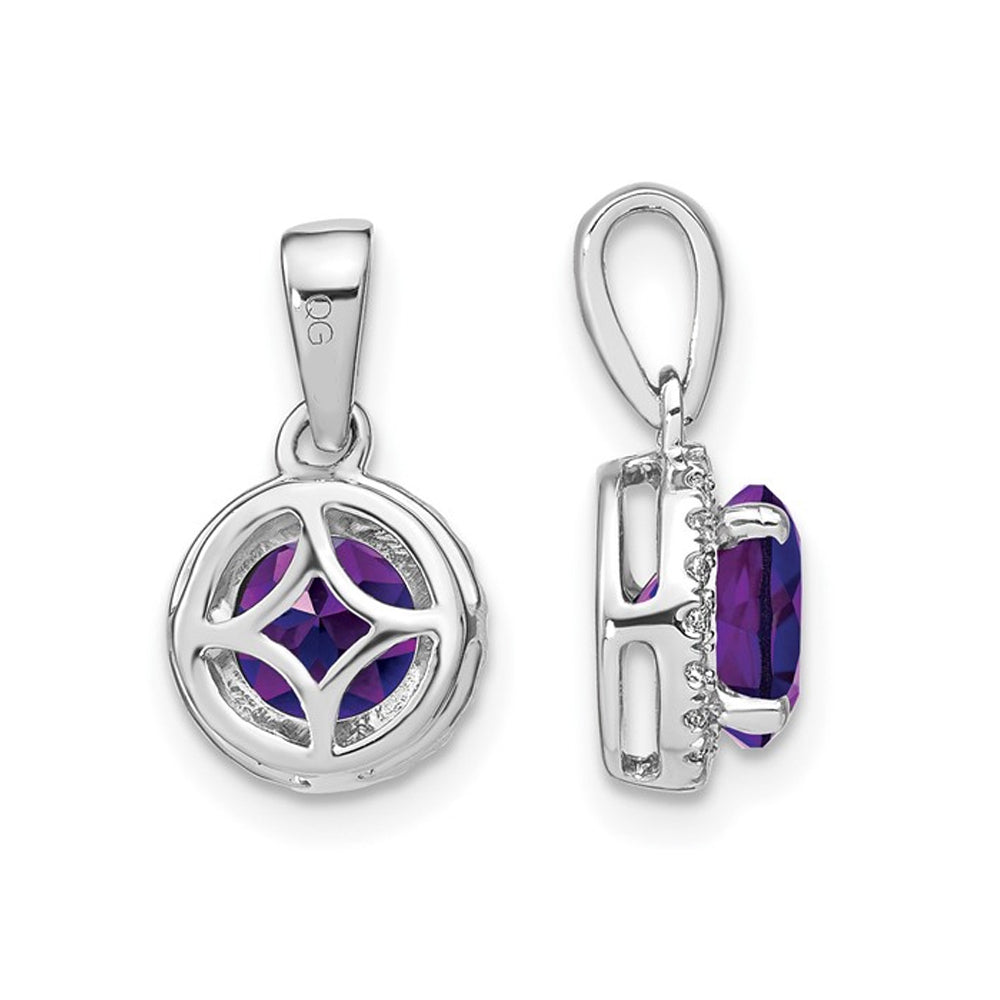 1.50 Carat (ctw) Amethyst Halo Pendant Necklace in 14K White Gold With Diamonds and Chain Image 3
