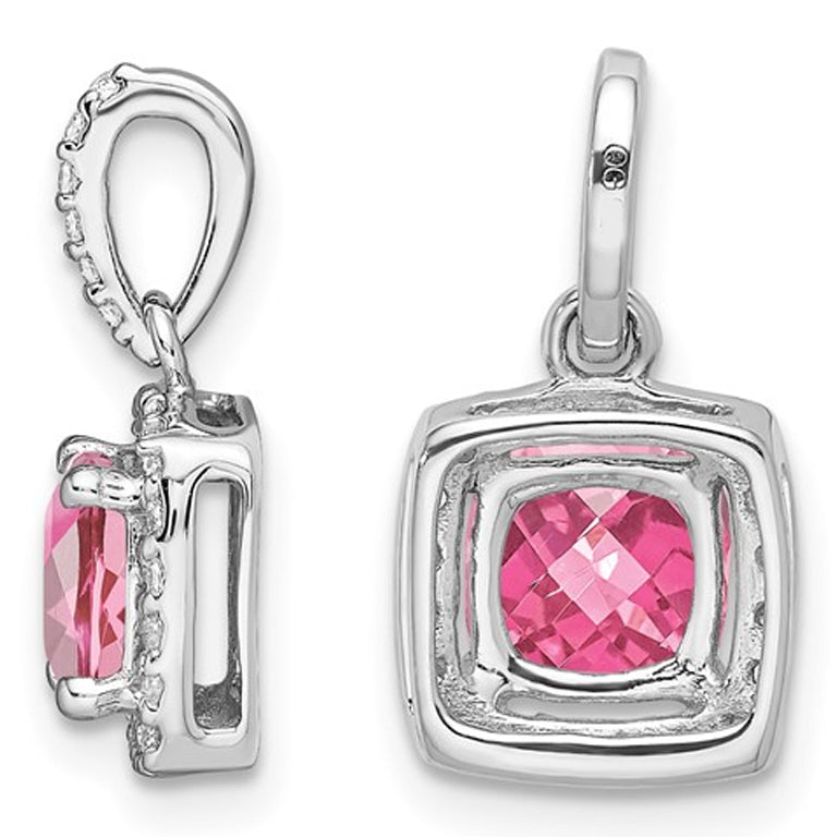 1.25 Carat (ctw) Pink Tourmaline Halo Pendant Necklace in 14K White Gold with Diamonds Image 2