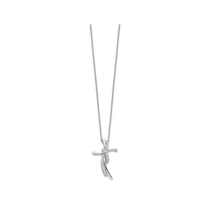 1/7 Carat (ctw) Lab-Grown Diamond Cross Pendant Necklace in 14K White Gold with Chain Image 2