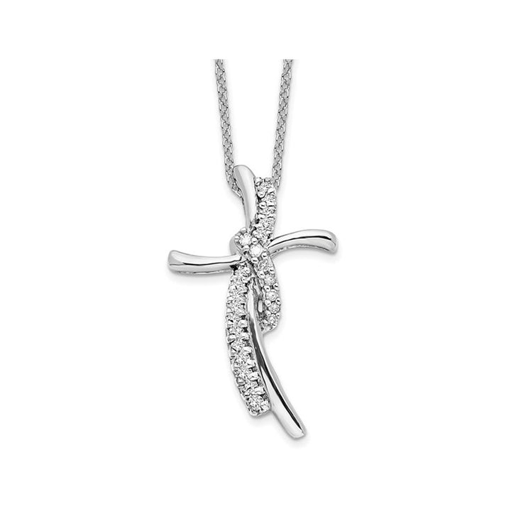 1/7 Carat (ctw) Lab-Grown Diamond Cross Pendant Necklace in 14K White Gold with Chain Image 1