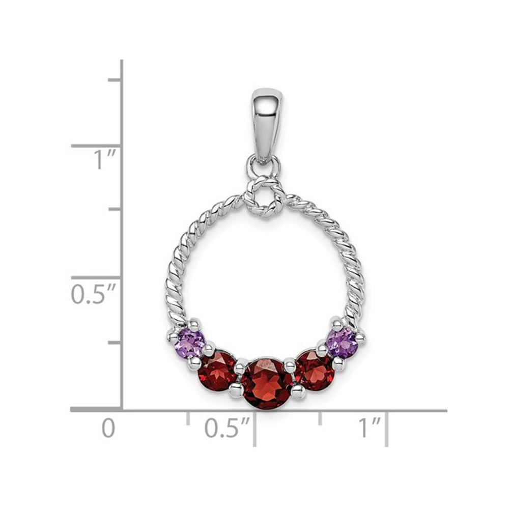 1.40 Carat (ctw) Garnet and Amethyst Circle Pendant Necklace in Sterling Silver with Chain Image 2