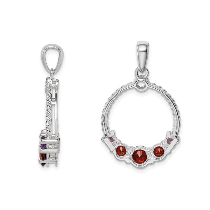 1.40 Carat (ctw) Garnet and Amethyst Circle Pendant Necklace in Sterling Silver with Chain Image 3