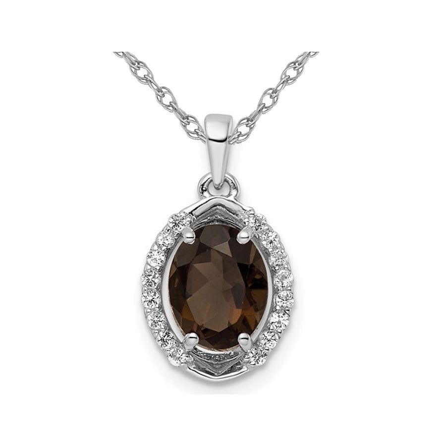 1.54 Carat (ctw) Smokey Quartz and White Topaz Pendant Necklace in Sterling Silver with Chain Image 1