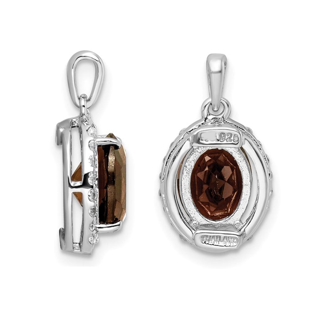 1.54 Carat (ctw) Smokey Quartz and White Topaz Pendant Necklace in Sterling Silver with Chain Image 2