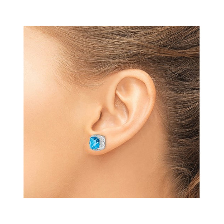 5.40 Carat (ctw) Cushion-Cut Blue Topaz Post Earrings in Sterling Silver Image 4